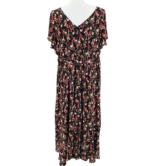 Lane Bryant Maxi Dress Size 26 Black Floral Metallic Shimmer Elastic Waist - Picture 5 of 16